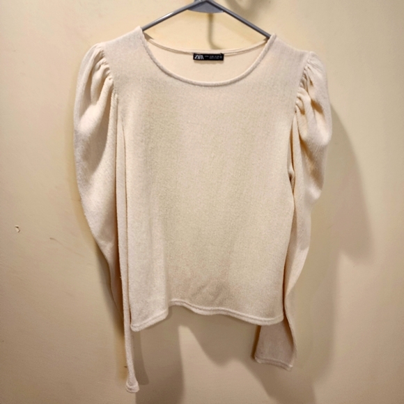 ZARA Cream Puff long sleeves Casual Top Size M - Picture 1 of 10
